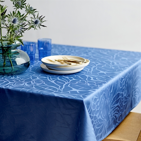 Södahl Damask dug - Abstract Leaves 140 x 320 cm Blue